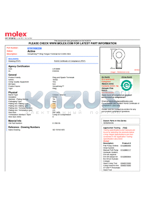 0191930230 datasheet - VersaKrimp Ring Tongue Terminal for 6 AWG Wire