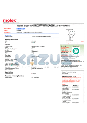 0191930234 datasheet - VersaKrimp Ring Tongue Terminal for 6 AWG Wire