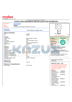 0191930245 datasheet - VersaKrimp Ring Tongue Terminal for 6 AWG Wire