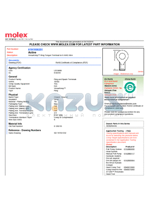 0191930251 datasheet - VersaKrimp Ring Tongue Terminal for 6 AWG Wire