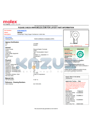 0191930275 datasheet - VersaKrimp Ring Tongue Terminal for 4 AWG Wire