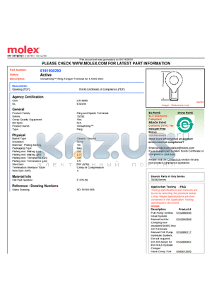 0191930293 datasheet - VersaKrimp Ring Tongue Terminal for 4 AWG Wire