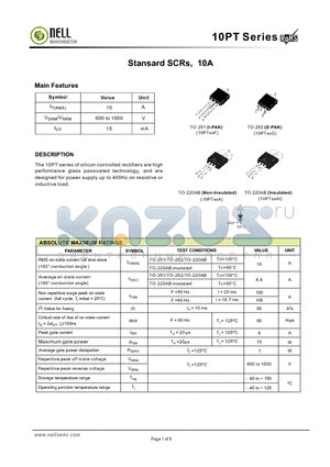 10PT08G datasheet - Stansard SCRs, 10A