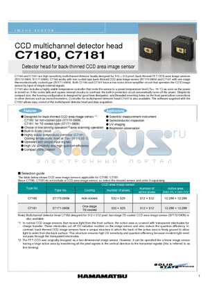 C7180 datasheet - Detector head for back-thinned CCD area image sensor