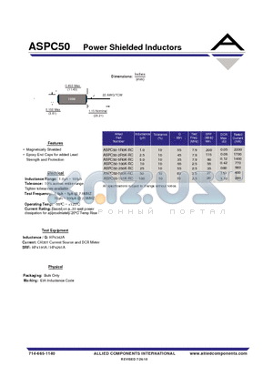 ASPC50-1R0K-RC datasheet - Power Shielded Inductors