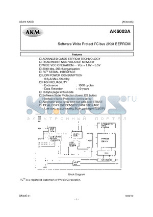 AK6003A datasheet - SOFTWARE WRITE PROTECT I2C BUS 2KBIT EEPROM
