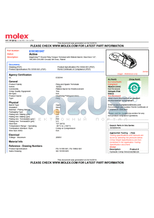 0191951047 datasheet - MagKrimp Round Ring Tongue Terminal with Ribbed Barrel, Stud Size 1/2