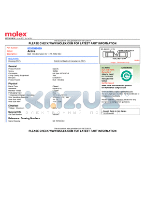 0191990009 datasheet - Butt - Window Splice for 14-16 AWG Wire