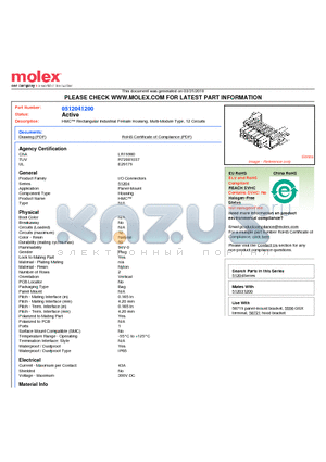 51204-1200 datasheet - HMC Rectangular Industrial Female Housing, Multi-Module Type, 12 Circuits