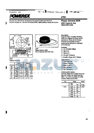 C781PS datasheet - Phase Control SCR 2500 Amperes Average 1600-2100 Volts