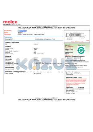 0192020047 datasheet - FUNNEL ENTRY BUTT SPLC TAPE CS-952-DKT