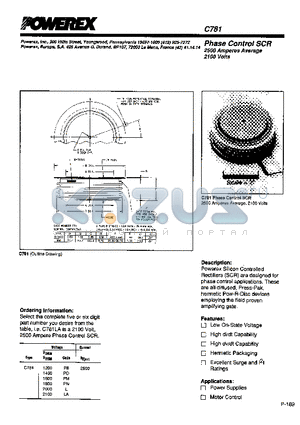 C781LA datasheet - Phase Control SCR 2500 Amperes Average 2100 Volts