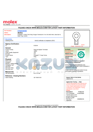 0192030050 datasheet - Krimptite Temp-Term Ring Tongue Terminal for 14 to 16 AWG Wire, Stud Size 8,Mylar Tape Carrier