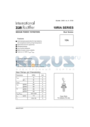 10RIA120 datasheet - MEDIUM POWER THYRISTORS