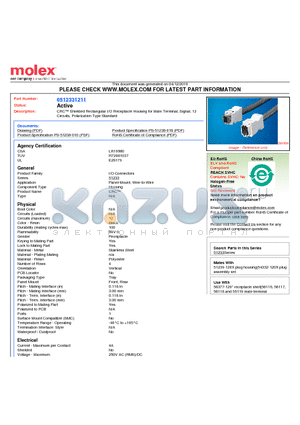 51233-1211 datasheet - CRC Shielded Rectangular I/O Receptacle Housing for Male Terminal, Signal, 12Circuits, Polarization Type Standard