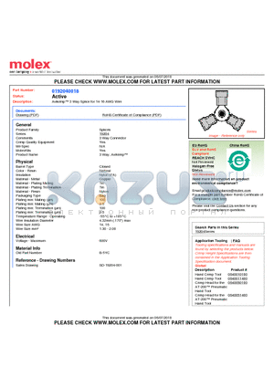 0192040018 datasheet - Avikrimp 3 Way Splice for 14-16 AWG Wire