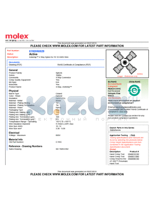 0192040029 datasheet - Avikrimp 4 Way Splice for 10-12 AWG Wire