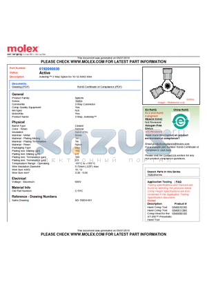 0192040030 datasheet - Avikrimp 3 Way Splice for 10-12 AWG Wire