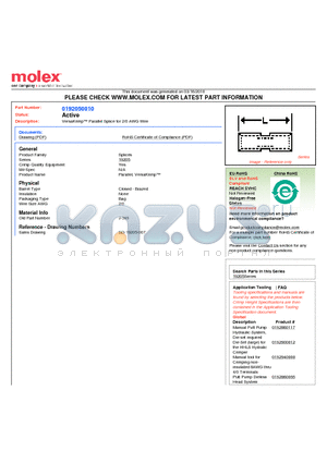 0192050010 datasheet - VersaKrimp Parallel Splice for 2/0 AWG Wire