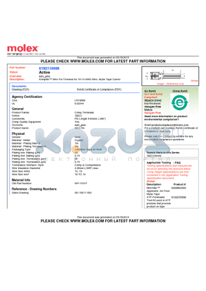 0192110006 datasheet - Krimptite Wire Pin Terminal for 16-14 AWG Wire, Mylar Tape Carrier