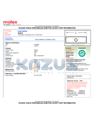 0192150028 datasheet - VersaKrimp Butt Splice for 10-12 AWG Wire