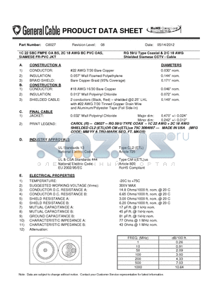 C8027 datasheet - RG 59/U Type Coaxial & 2/C 18 AWG Shielded Siamese CCTV - Cable