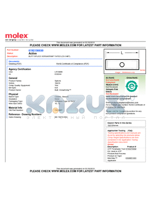 0192150030 datasheet - BUTT SPLICE VERSAKRIMP TAPED (CS-346T)