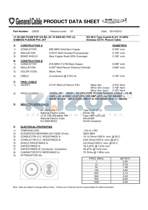 C8030 datasheet - RG 59/U Type Coaxial & 2/C 18 AWG Siamese CCTV- Plenum Cable