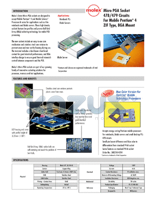 51248-4782 datasheet - Micro PGA Socket 478/479 Circuits For Mobile Pentium* 4 ZIF Type, BGA Mount