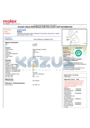 0192210250 datasheet - Compression Style Ring Tongue Terminal for 4/0 AWG Wire