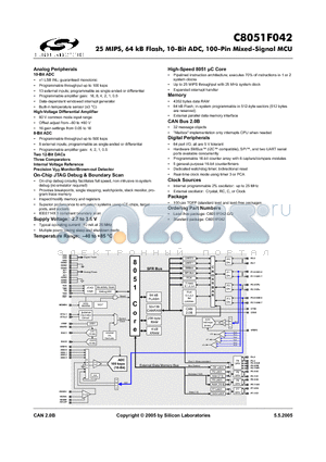 C8051F042 datasheet - 25 MIPS, 64 kB Flash, 10-Bit ADC, 100-Pin Mixed-Signal MCU