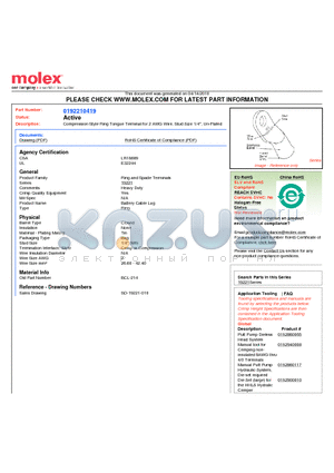 0192210419 datasheet - Compression Style Ring Tongue Terminal