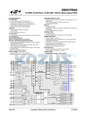 C8051F060 datasheet - 25 MIPS, 64 kB Flash, 16-Bit ADC, 100-Pin Mixed-Signal MCU