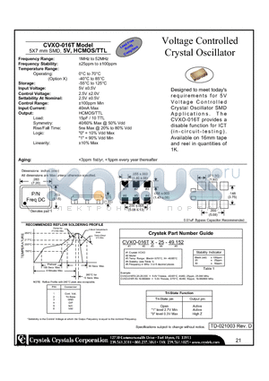 CVXO-016T datasheet - Voltage Controlled Crystal Oscillator