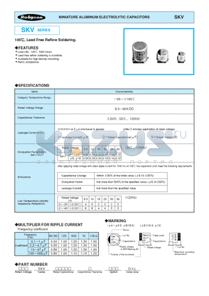 10SKV33M5X55 datasheet - MINIATURE ALUMINUM ELECTROLYTIC CAPACITORS