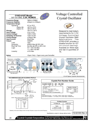 CVXO-018T datasheet - Voltage Controlled Crystal Oscillator 5X7 mm SMD, 3.3V, HCMOS