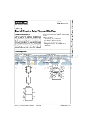 74F112 datasheet - Dual JK Negative Edge-Triggered Flip-Flop