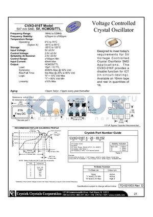 CVXO-016TX-25-49.152 datasheet - Voltage Controlled Crystal Oscillator