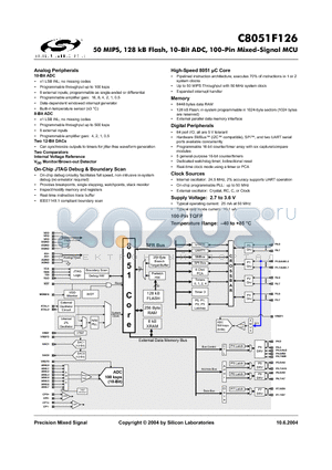 C8051F126 datasheet - 50 MIPS, 128 kB Flash, 10-Bit ADC, 100-Pin Mixed-Signal MCU