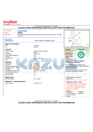 0192210580 datasheet - Compression Style Ring Tongue Terminal for 1 AWG Wire