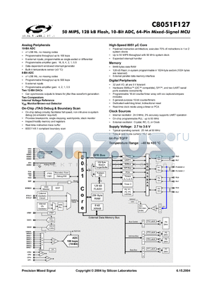 C8051F127 datasheet - 50 MIPS, 128 kB Flash, 10-Bit ADC, 64-Pin Mixed-Signal MCU