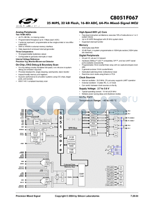 C8051F067 datasheet - 25 MIPS, 32 kB Flash, 16-Bit ADC, 64-Pin Mixed-Signal MCU