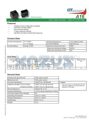 A161CS12VDC.80 datasheet - CIT SWITCH