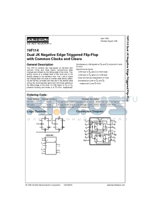 74F114 datasheet - Dual JK Negative Edge-Triggered Flip-Flop with Common Clocks and Clears
