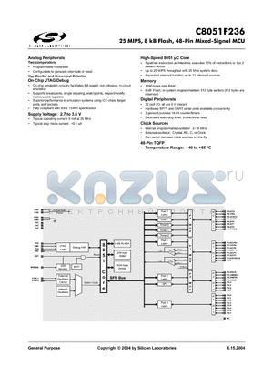 C8051F236 datasheet - 25 MIPS, 8 kB Flash, 48-Pin Mixed-Signal MCU