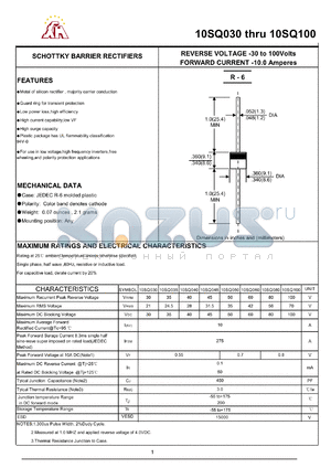 10SQ045 datasheet - SCHOTTKY BARRIER RECTIFIERS REVERSE VOLTAGE -30 to 100Volts FORWARD CURRENT -10.0 Amperes