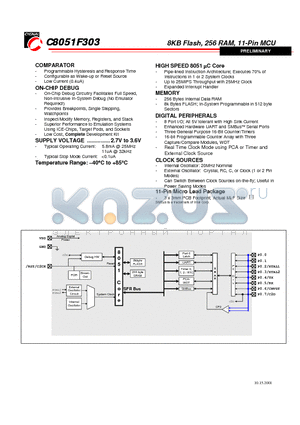C8051F303 datasheet - 8KB Flash, 256 RAM, 11-Pin MCU