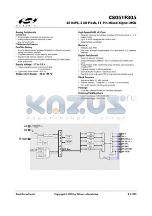 C8051F305 datasheet - 25 MIPS, 2 kB Flash, 11-Pin Mixed-Signal MCU