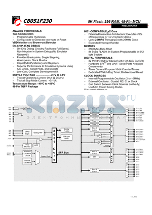 C8051F230 datasheet - 8K Flash, 256 RAM, 48-Pin MCU