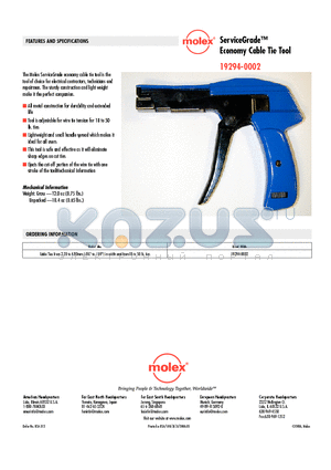 019294-0002 datasheet - ServiceGrade Economy Cable Tie Tool